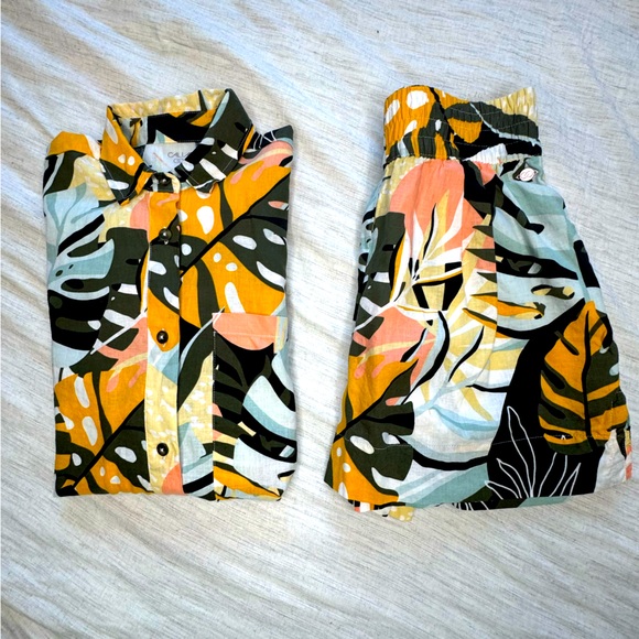 Calia by Carrie Underwood Multi Palm Print Button Down Cover up & Shorts Set XXS - Picture 8 of 16
